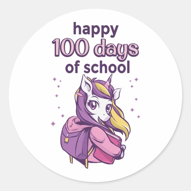 Pegatina Redonda 100 días de escuela (Anverso)