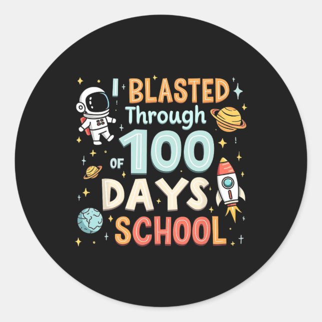 Pegatina Redonda 100 días de escuela 100 días de astronauta espacia (Anverso)