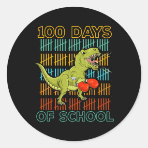 Pegatina Redonda 100 Días De Escuela 2025 Dinosaurio Boxeo Mma Arte