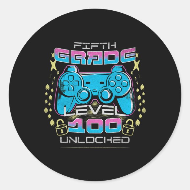 Pegatina Redonda 100 Días De Escuela 5º Grado Video Desbloqueado (Anverso)