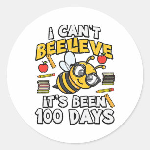 Pegatina Redonda 100 Días De Escuela Abeja Divertida Día 100 Profes