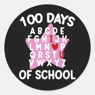 Pegatina Redonda 100 días de escuela alfabética 100 días de profeso