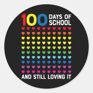 Pegatina Redonda 100 días de escuela aún amando los corazones del 1
