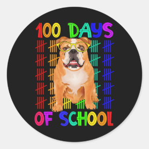 Pegatina Redonda 100 Días De Escuela Bulldog Francés Con Gles Sma