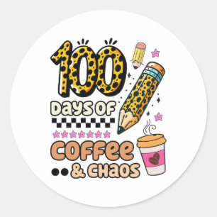 Pegatina Redonda 100 días de escuela de café leopardo 100 días