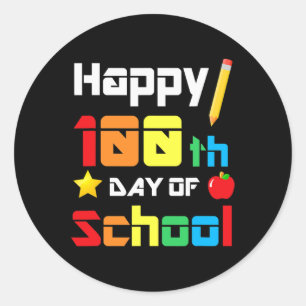 Pegatina Redonda 100 Días De Escuela De Diversión Escolar