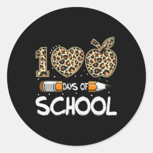 Pegatina Redonda 100 días de escuela de profesores de leopardo infa