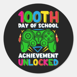 Pegatina Redonda 100 Días De Escuela Desbloqueados Jugador 100 Días