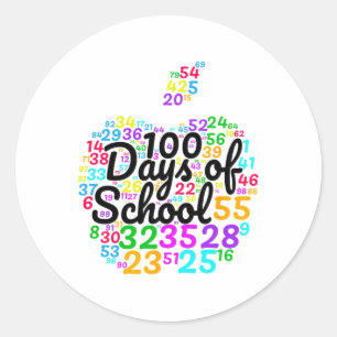 Pegatina Redonda 100 Días De Escuela - Diseño A Partir De Números E