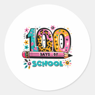 Pegatina Redonda 100 Días De Escuela Divertidos Niños Profesores