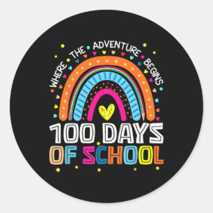 Pegatina Redonda 100 Días De Escuela Donde Comienza La Aventura