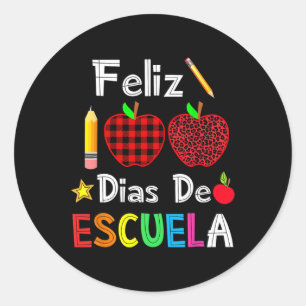 Pegatina Redonda 100 Dias De Escuela Español Felices 100 Días De Sc