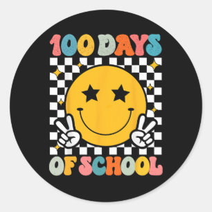 Pegatina Redonda 100 Días De Escuela Groovy Sonríe Cara