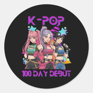 Pegatina Redonda 100 días de escuela K Pop 100 días más fuertes Niñ