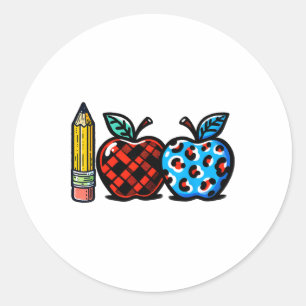 Pegatina Redonda 100 Días De Escuela Lápiz Y Manzanas De Estampado