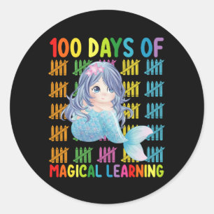 Pegatina Redonda 100 Días De Escuela Mágica De Aprendizaje