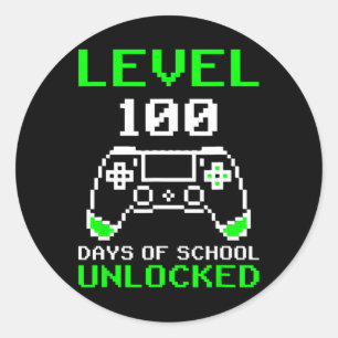 Pegatina Redonda 100 Días De Escuela Niños De Videojuegos Jugadores