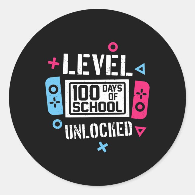 Pegatina Redonda 100 Días De Escuela Niños De Videojuegos Jugadores (Anverso)