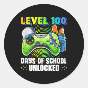 Pegatina Redonda 100 Días De Escuela Niños De Videojuegos Jugadores