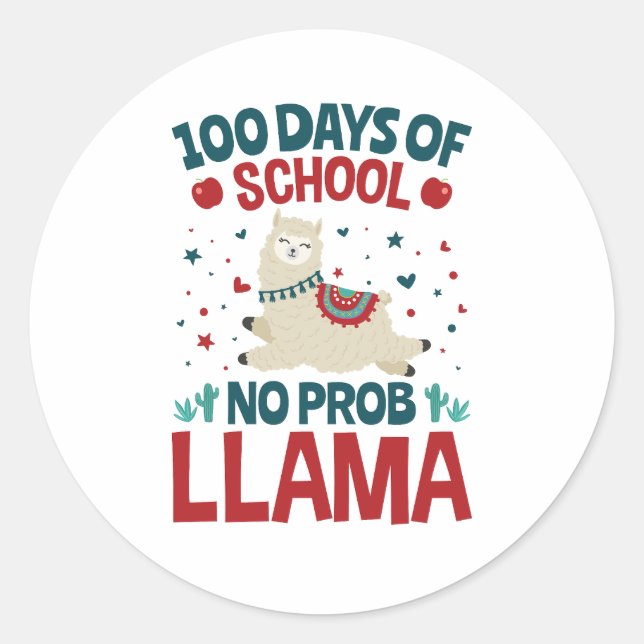 Pegatina Redonda 100 días de escuela no prob llama (Anverso)