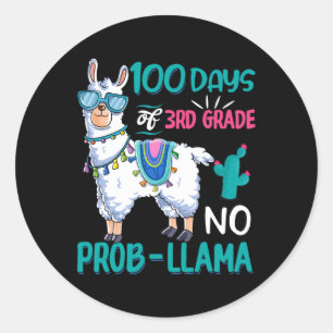 Pegatina Redonda 100 Días De Escuela No Probllama Llama 3er Grado T