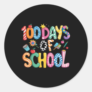 Pegatina Redonda 100 Días De Escuela Preppy Coquette Lazo 100 Día S