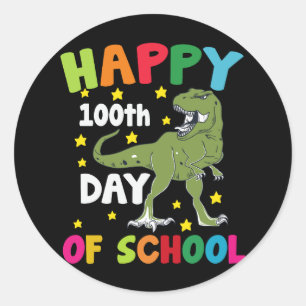Pegatina Redonda 100 días de escuela Trex 100º día de escuela 