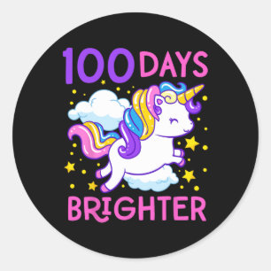 Pegatina Redonda 100 días de escuela Unicornio