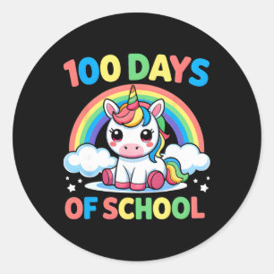 Pegatina Redonda 100 Días De Escuela Unicornio 100 Días Más Intelig