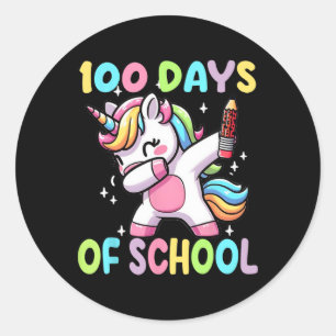 Pegatina Redonda 100 Días De Escuela Unicornio Bailando Maestros Ch