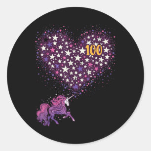 Pegatina Redonda 100 días de escuela unicornio estrena 100 días de 