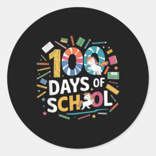 Pegatina Redonda 100 Días De Escuela Unicornio Maestra Temática De 