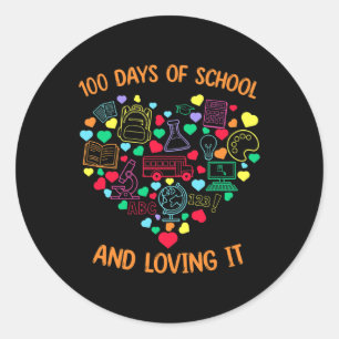 Pegatina Redonda 100 Días De Escuela Y Amo El Corazón Con Teachi