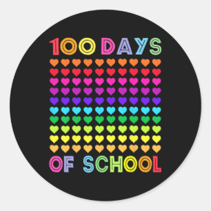 Pegatina Redonda 100 días de escuela y aún amando los corazones 100