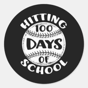 Pegatina Redonda 100 Días De Estudiante De Béisbol Jugador Escolar