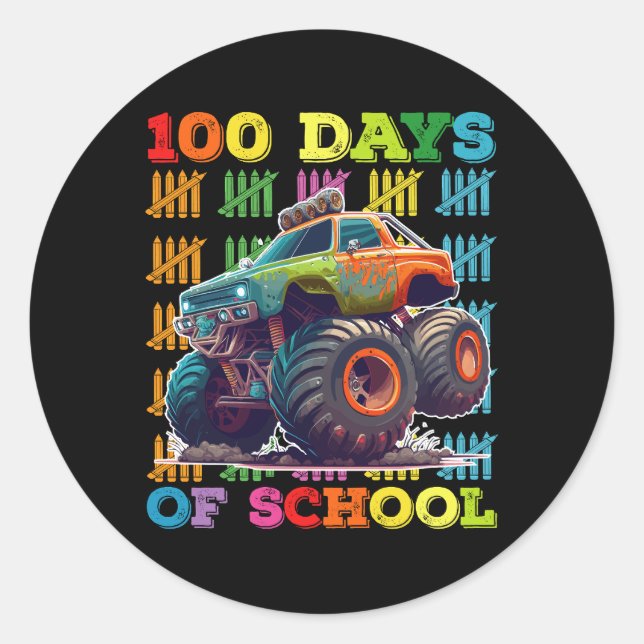 Pegatina Redonda 100 Días De Estudiante De Monstruo Escolar (Anverso)