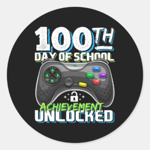 Pegatina Redonda 100 días de éxito escolar desbloqueados videojuego