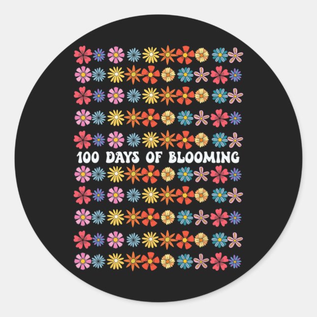 Pegatina Redonda 100 Días De Floreciente Estudiante De Flores Groov (Anverso)