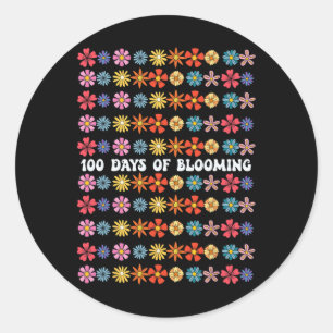 Pegatina Redonda 100 Días De Floreciente Estudiante De Flores Groov