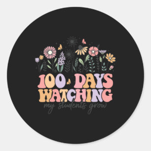 Pegatina Redonda 100 Días De Flores Silvestres Escolares