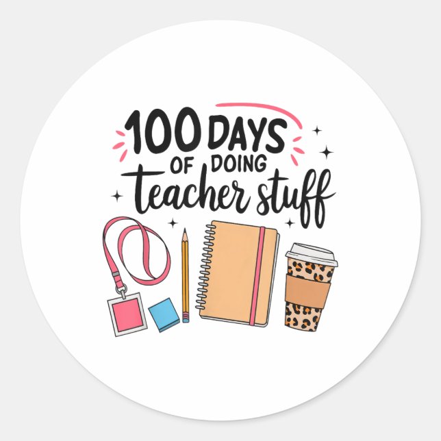 Pegatina Redonda 100 días de hacer cosas para profesores Felices 10 (Anverso)