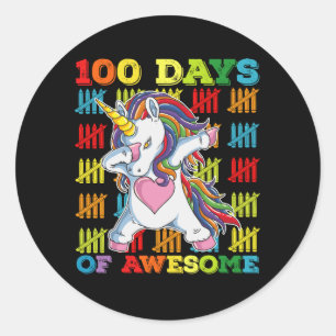 Pegatina Redonda 100 días de impresionante Unicornio