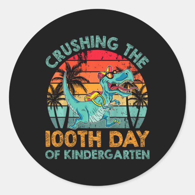 Pegatina Redonda 100 Días De Jardín Infantil Aplastando 100 Días De (Anverso)