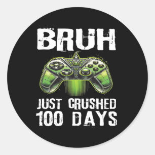 Pegatina Redonda 100 Días De Juego Escolar Bruh Niños Videojuego
