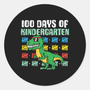 Pegatina Redonda 100 días de kindergarten trex dinosaur 100 días