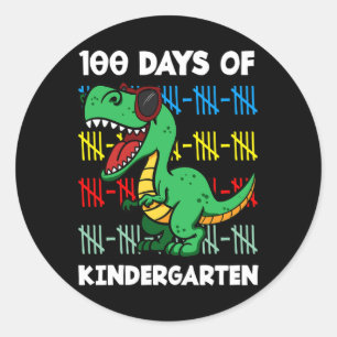 Pegatina Redonda 100 Días De La Escuela Preescolar T-rex Dino