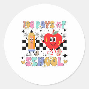 Pegatina Redonda 100 Días De La Escuela Retro Boho Flor 100 Día De