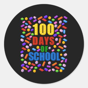 Pegatina Redonda 100 Días De Ladrillos Escolares Bloquean 100 Da