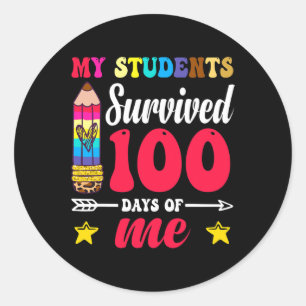 Pegatina Redonda 100 Días De Lápiz Colorido Leopardo De Maestros Es