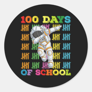 Pegatina Redonda 100 Días De Maestra Astronauta Escolar